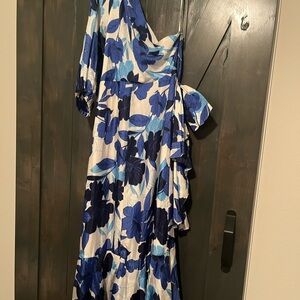 J. Crew Blue and White One-Shoulder Sundress
